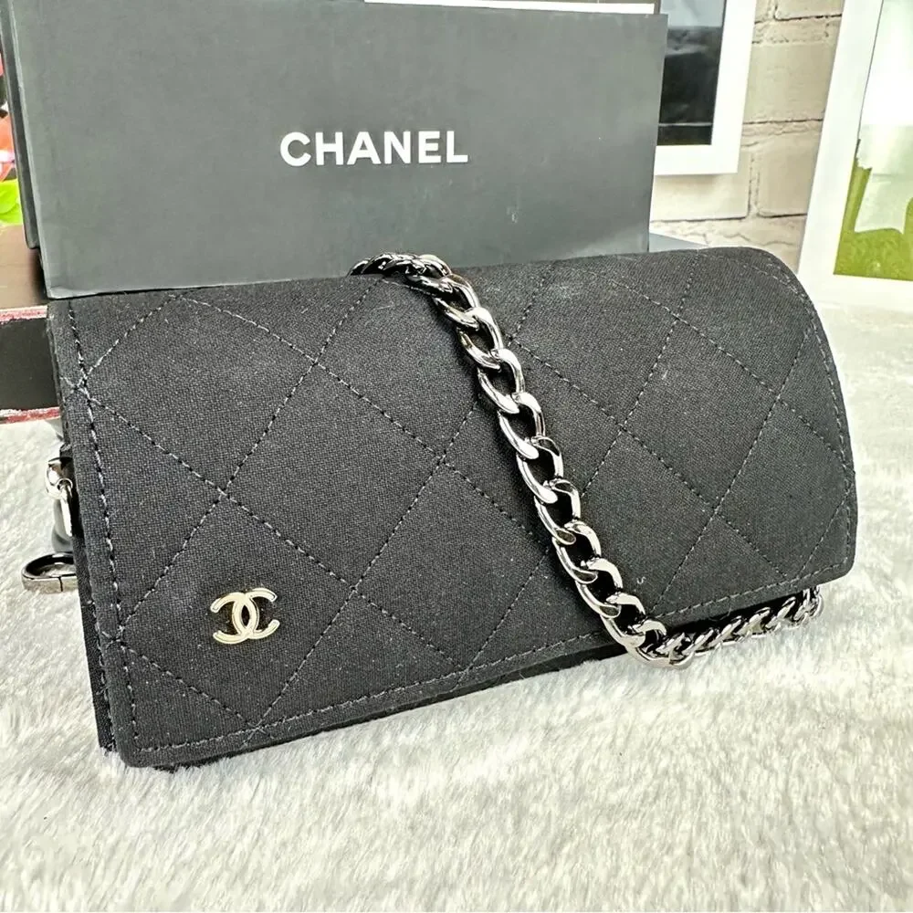 Chanel black canvas cloth sunglass case crossbody - Picture 1 of 11